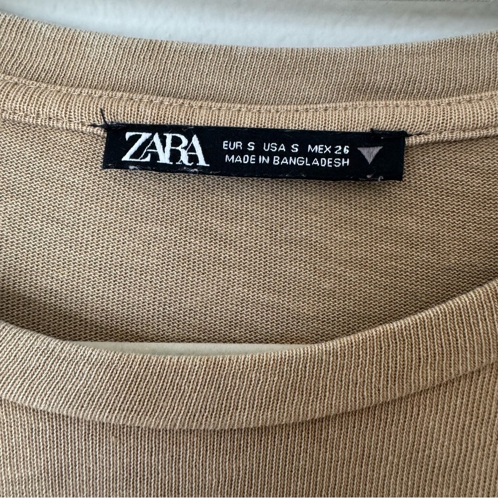Zara Woman  Beige Ruffled 100% Cotton Tshirt Dress, size Small - Picture 4 of 9